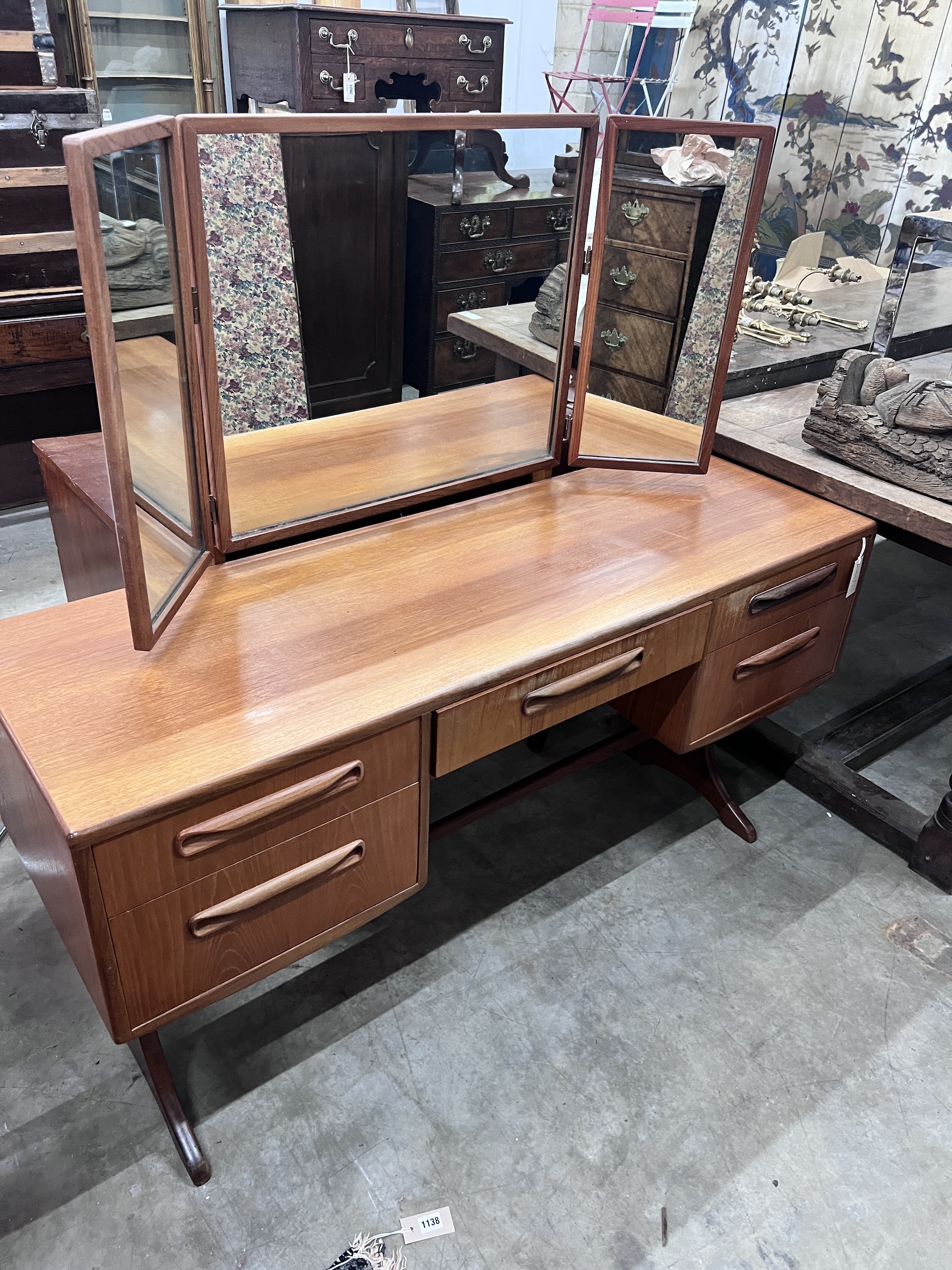 A mid century G-Plan 'Fresco' dressing table, width 137cm, depth 46cm, height 131cm